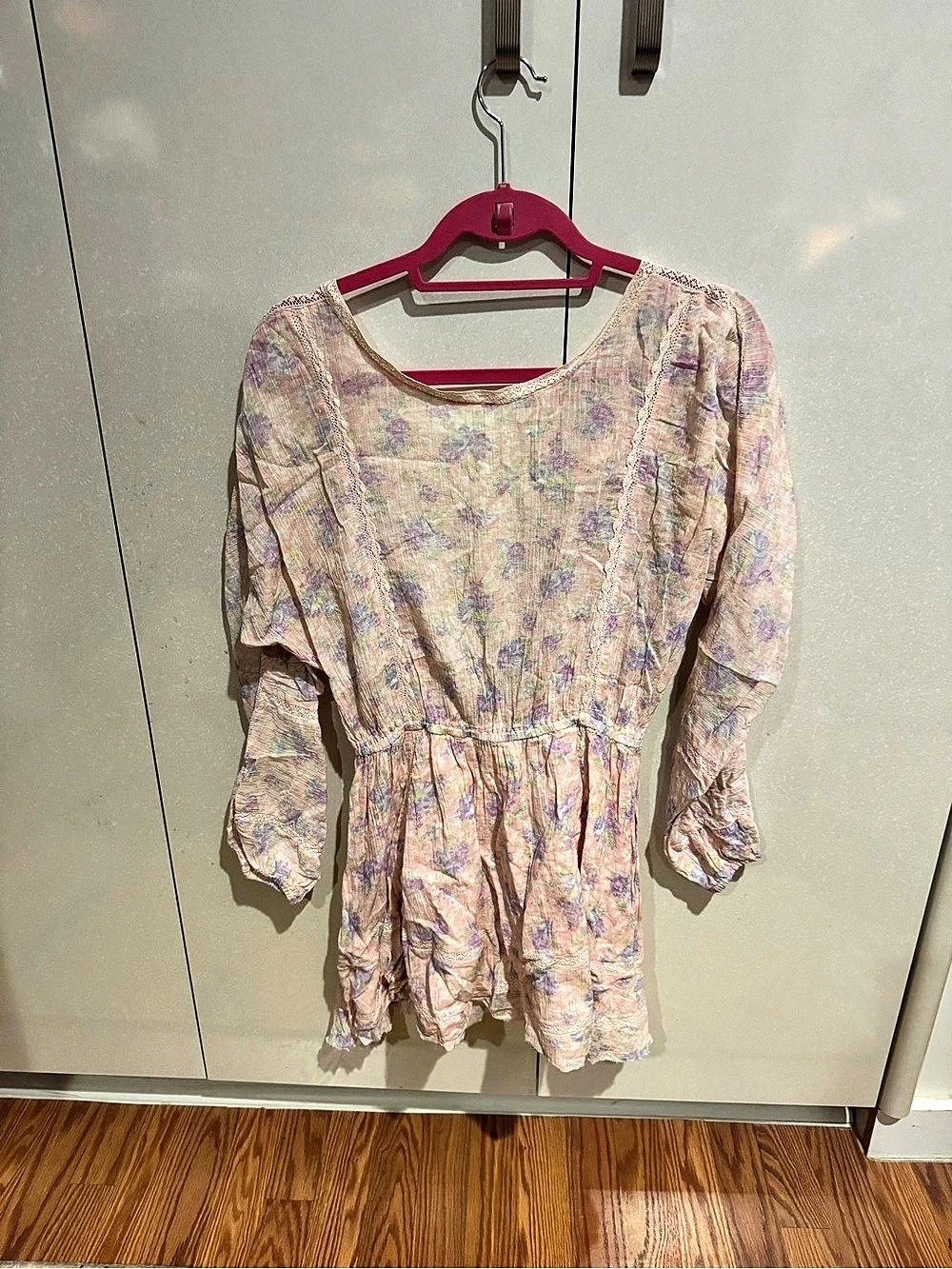 LoveShackFancy Floral Mini Dress in Pink & Purple